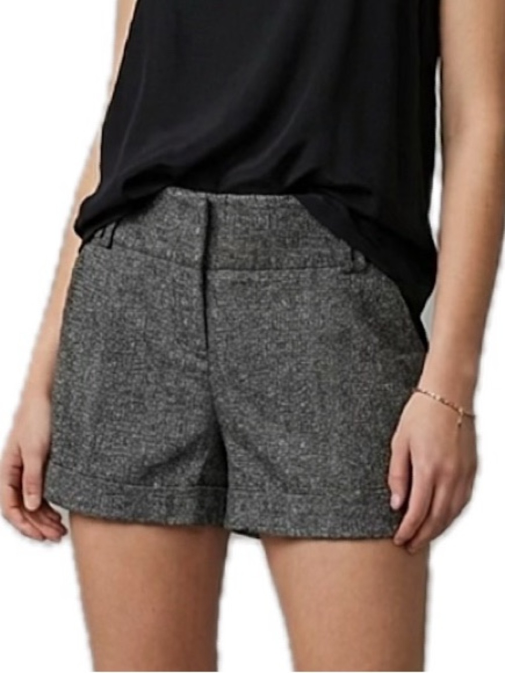 Express Trouser Shorts Womens Size 4 Small Black & White Tweed Print Mid Rise